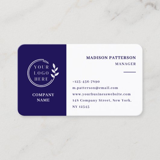 Donkerblauw Wit Logo QR Code Minimalistisch Modern Visitekaartje (Voorkant)