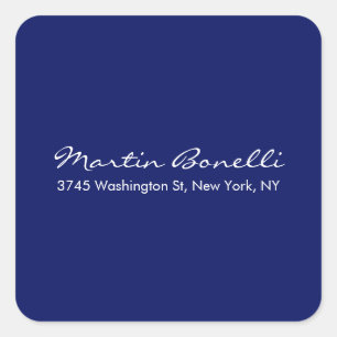 Donkerblauw Wit Minimalistisch Schrift Eenvoudig Vierkante Sticker