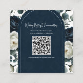 Donkerblauw & wit Modern Bloemen Trouwdetails Vierkante Visitekaartje (Achterkant)