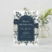 Donkerblauw & wit Modern Bloemen Verjaardagsfeest Kaart (Staand voorkant)