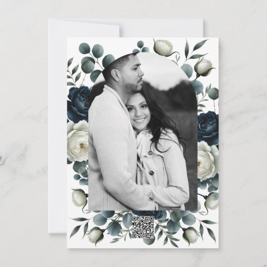 Donkerblauw & wit Modern Bloemen Verjaardagsfeest Kaart (Achterkant)