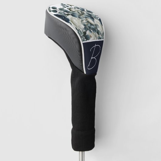 Donkerblauw & wit Modern Bloemengroen Golfheadcover (Schuin)