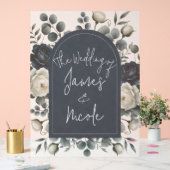 Donkerblauw & wit Modern Bloemengroen Huwelijk Acryl Bord (Huwelijk)