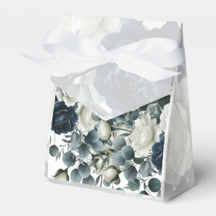 Donkerblauw & wit Modern Bloemengroen Huwelijk Bedankdoosjes