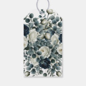 Donkerblauw & wit Modern Bloemengroen Huwelijk Cadeaulabel (Achterkant)