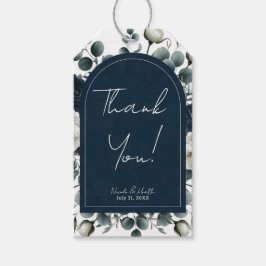 Donkerblauw & wit Modern Bloemengroen Huwelijk Cadeaulabel