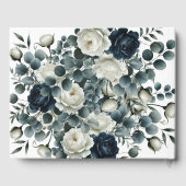 Donkerblauw & wit Modern Bloemengroen Huwelijk Gastenboek (Achterkant)