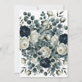 Donkerblauw & wit Modern Bloemengroen Huwelijk Kaart (Achterkant)