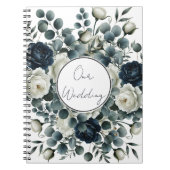Donkerblauw & wit Modern Bloemengroen Huwelijk Notitieboek (Voorkant)