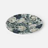 Donkerblauw & wit Modern Bloemengroen Huwelijk Papieren Bordje (Gekanteld)