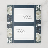 Donkerblauw & wit Modern Bloemengroen Huwelijk Plaatskaartje (Buitenkant ongevouwen)