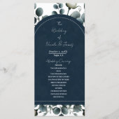 Donkerblauw & wit Modern Bloemengroen Huwelijk Programmakaart (Voorkant)