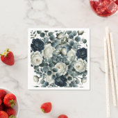 Donkerblauw & wit Modern Bloemengroen Huwelijk Servet (Insitu)