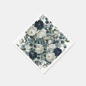 Donkerblauw & wit Modern Bloemengroen Huwelijk Servet (Hoek)