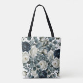Donkerblauw & wit Modern Bloemengroen Huwelijk Tote Bag (Achterkant)