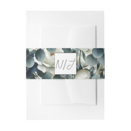 Donkerblauw & wit Modern Bloemengroen Huwelijk Uitnodigingen Wikkel