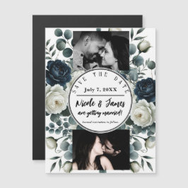 Donkerblauw & wit Modern Bloemengroen Save Date