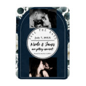 Donkerblauw & wit Modern Bloemengroen Save Date Magneet (Verticaal)