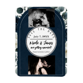 Donkerblauw & wit Modern Bloemengroen Save Date Magneet