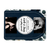 Donkerblauw & Wit Modern Bloemig Groen Save Date Magneet (Horizontaal)