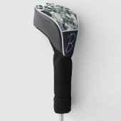 Donkerblauw & Wit Modern Bloemmotief Groen Golfheadcover (Schuin)