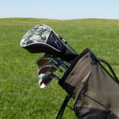 Donkerblauw & Wit Modern Bloemmotief Groen Golfheadcover (Insitu)