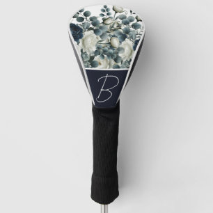 Donkerblauw & Wit Modern Bloemmotief Groen Golfheadcover