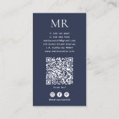 Donkerblauw & Wit Monogram Sociaal Media QR-code Visitekaartje (Achterkant)