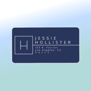 Donkerblauw & wit Monogrammed Return-adres Etiket