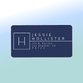 Donkerblauw & wit Monogrammed Return-adres Etiket