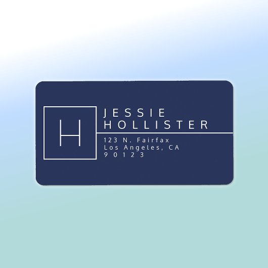 Donkerblauw & wit Monogrammed Return-adres Etiket