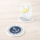 Donkerblauw & Wit Nautische Boot Anker Zandsteen Onderzetter (Zijkant)