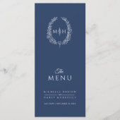 Donkerblauw wit ovaal monogram bruiloft menu (Voorkant)