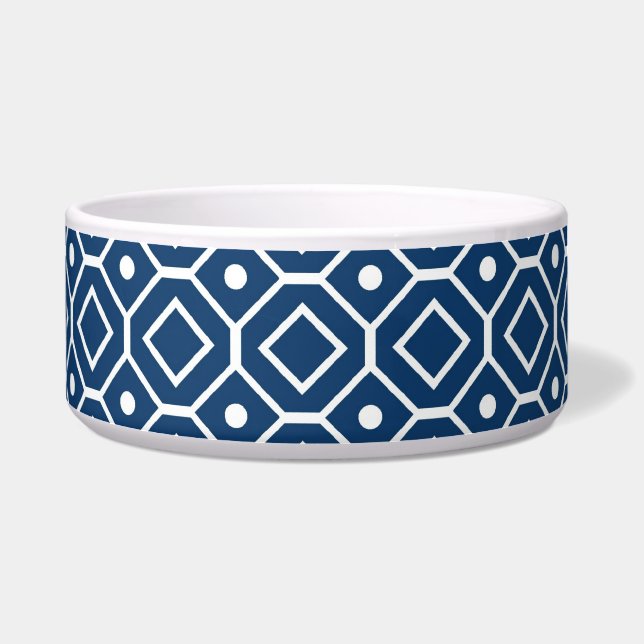 Donkerblauw wit patroon Aangepaste hond Bowl Voerbakje (Links)
