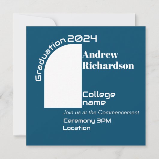 Donkerblauw wit typografie afstuderen Platte Kaart (Voorkant)