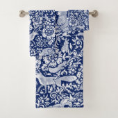 Donkerblauw Wit Woodland Animal Natuur Art Bad Handdoek (Insitu)