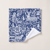 Donkerblauw Wit Woodland Animal Natuur Art Bad Handdoek (Wasdoekje)
