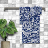 Donkerblauw Wit Woodland Animal Natuur Art Bad Handdoek