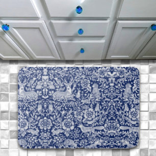 Donkerblauw Wit Woodland Animal Natuur Art Badmat