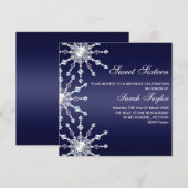 Donkerblauw/witte Shimmer Sneeuwvlok Verjaardag Ui Kaart (Voorkant / Achterkant)