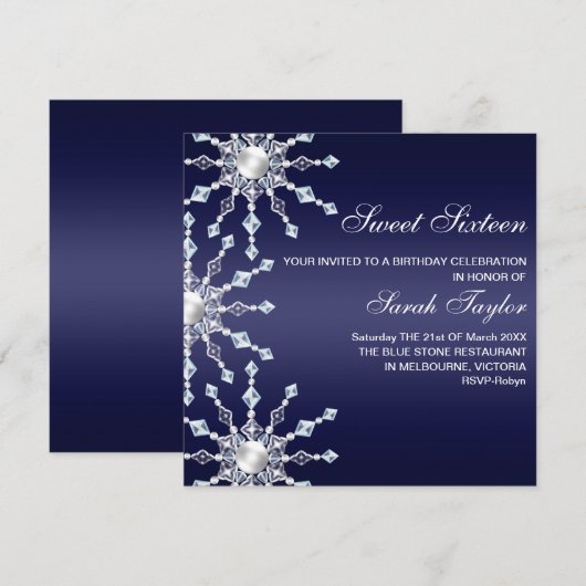 Donkerblauw/witte Shimmer Sneeuwvlok Verjaardag Ui Kaart (Voorkant / Achterkant)