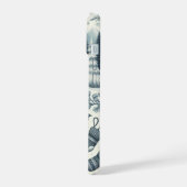 Donkerblauw, witte winterscène Palmbomen Sneeuwvlo iPhone 15 Case (Linkerkant)