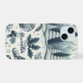 Donkerblauw, witte winterscène Palmbomen Sneeuwvlo iPhone 15 Case (Achterkant horizontaal)
