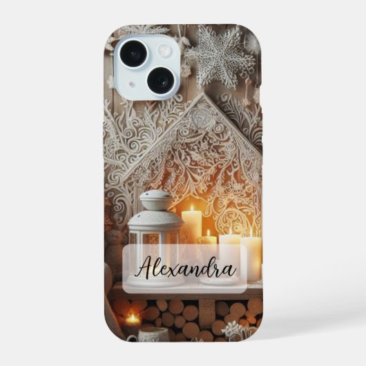 Donkerblauw, witte winterscène Palmbomen Sneeuwvlo iPhone 15 Case (Achterkant)