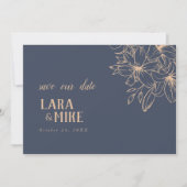 Donkerblauw Zacht Huwelijk De Datum Kaart (Voorkant)