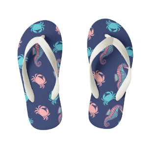 Donkerblauw zeepaard en Kinder krabben Teenslipper Teenslippers