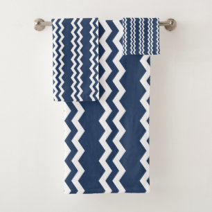 Donkerblauw Zig Zag Design - Handdoekset Bad Handdoek