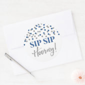Donkerblauw Zilver Confetti Sip Hooray Ronde Sticker (Envelop)