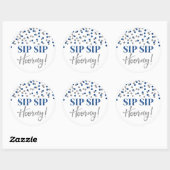 Donkerblauw Zilver Confetti Sip Hooray Ronde Sticker (Vel)