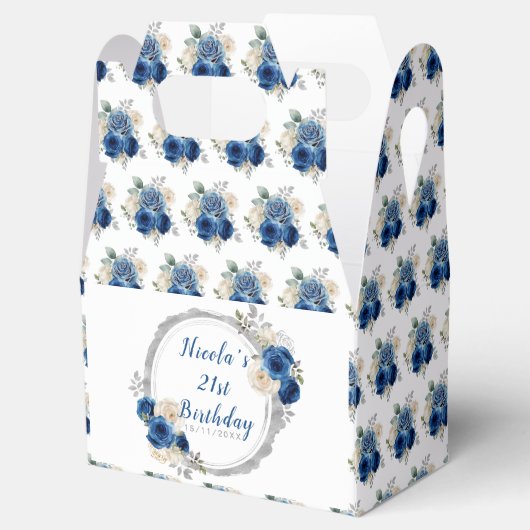 Donkerblauw Zilver Elegante Bloemen Verjaardagsfee Bedankdoosjes (Geopend)